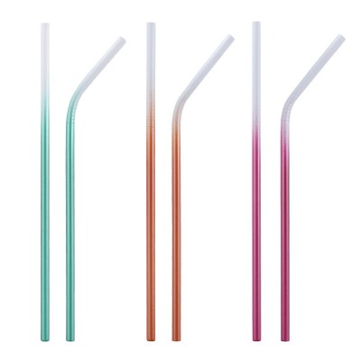 Party Laser Logo Set Boba Stainless Box Milk Tea Straw Brush Multicolor Steel 304 Pvd Reusable Drinking Metal Straws For Drinks